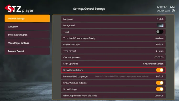 STZ-Player-show-recently-item