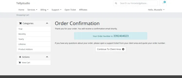 Telly-Studio-order-confirmation