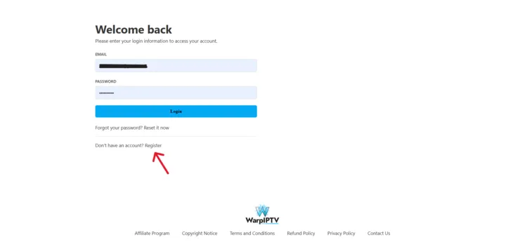 Warp-IPTV-Welcome-window