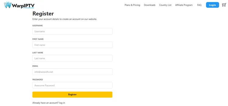 Warp-IPTV-register